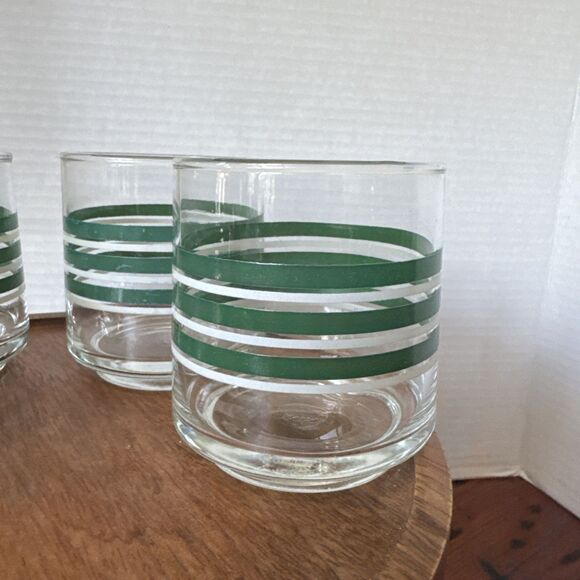 Vintage Green And White Small 8 Ounce Striped Juice Glasses Set of 5 - Picture 7 of 11